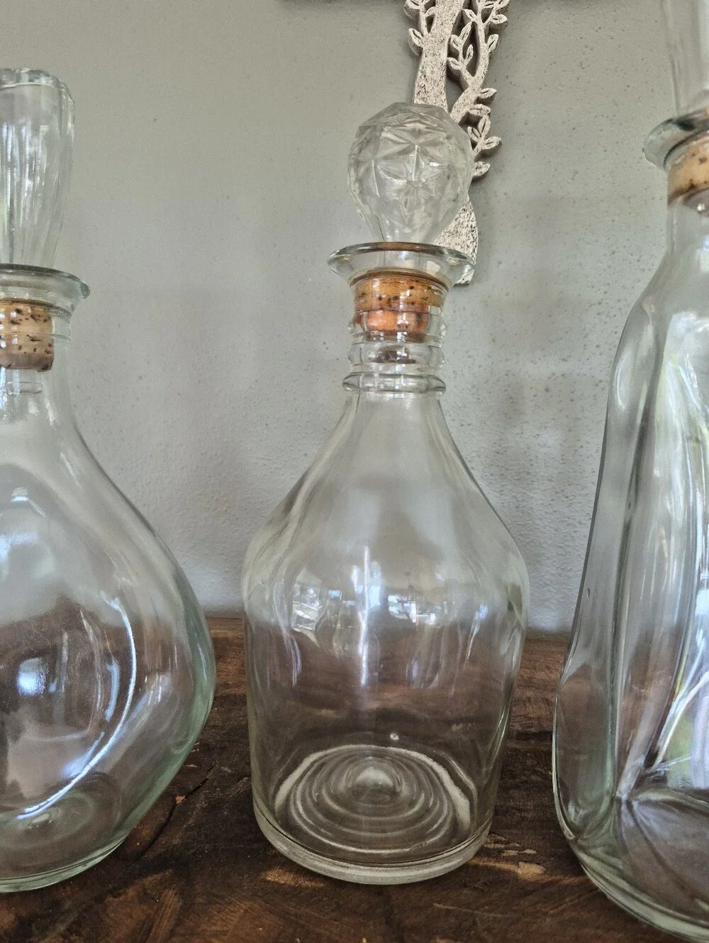 3 Vintage Clear Glass Decorative Decanter with Stopper - Clear